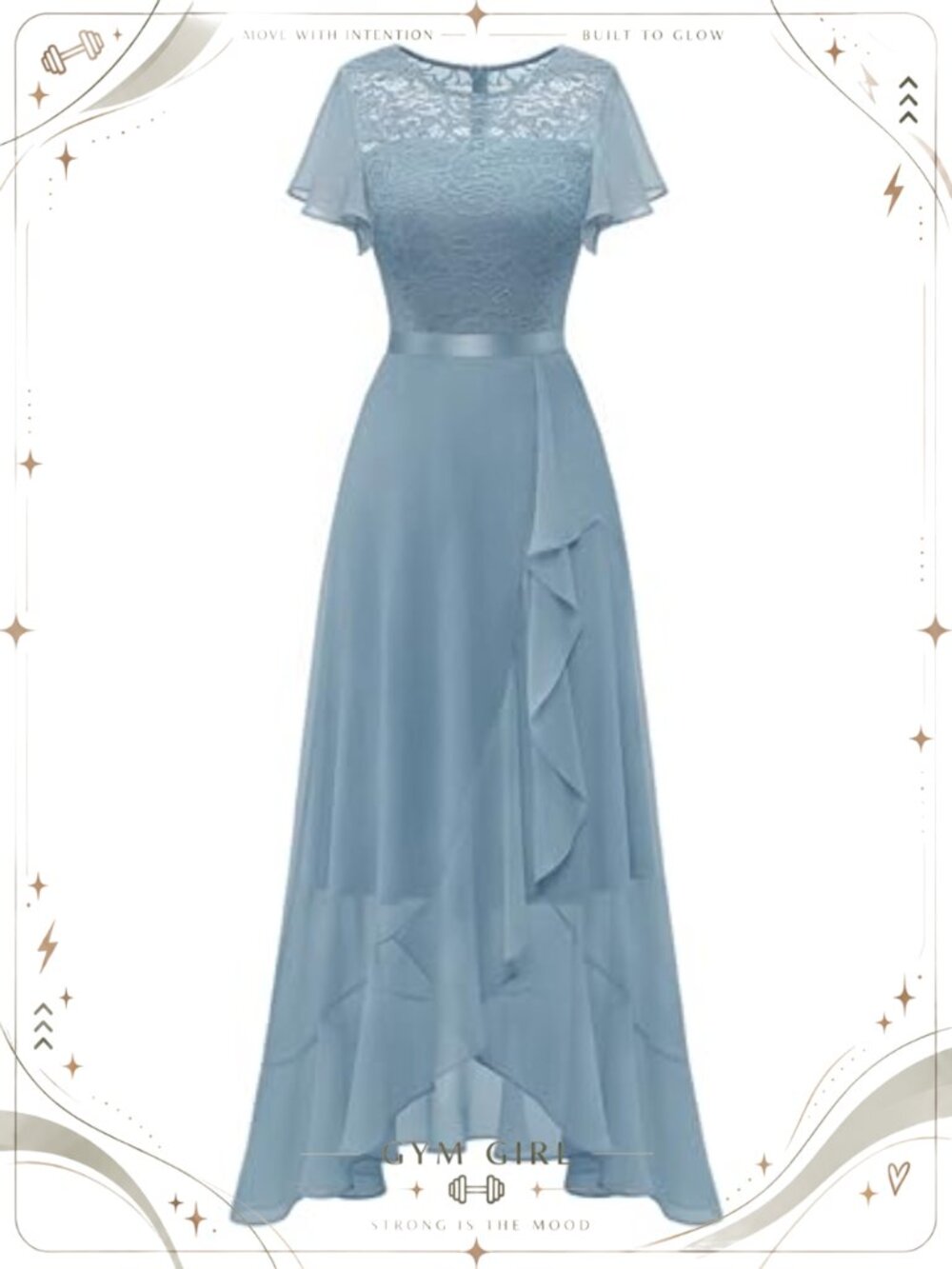 Elegant Lace Formal Dress with Slit Flutter Sleeve Wedding Guest Cocktail
